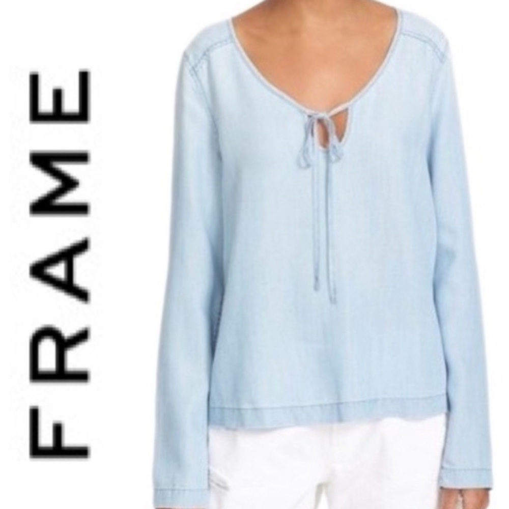 NWT Frame Keyhole Chambray Lightweight Blouse in Rowan wash XS